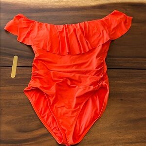 La Blanca Off-Shoulder Ruffle One Piece - Reddish Orange
